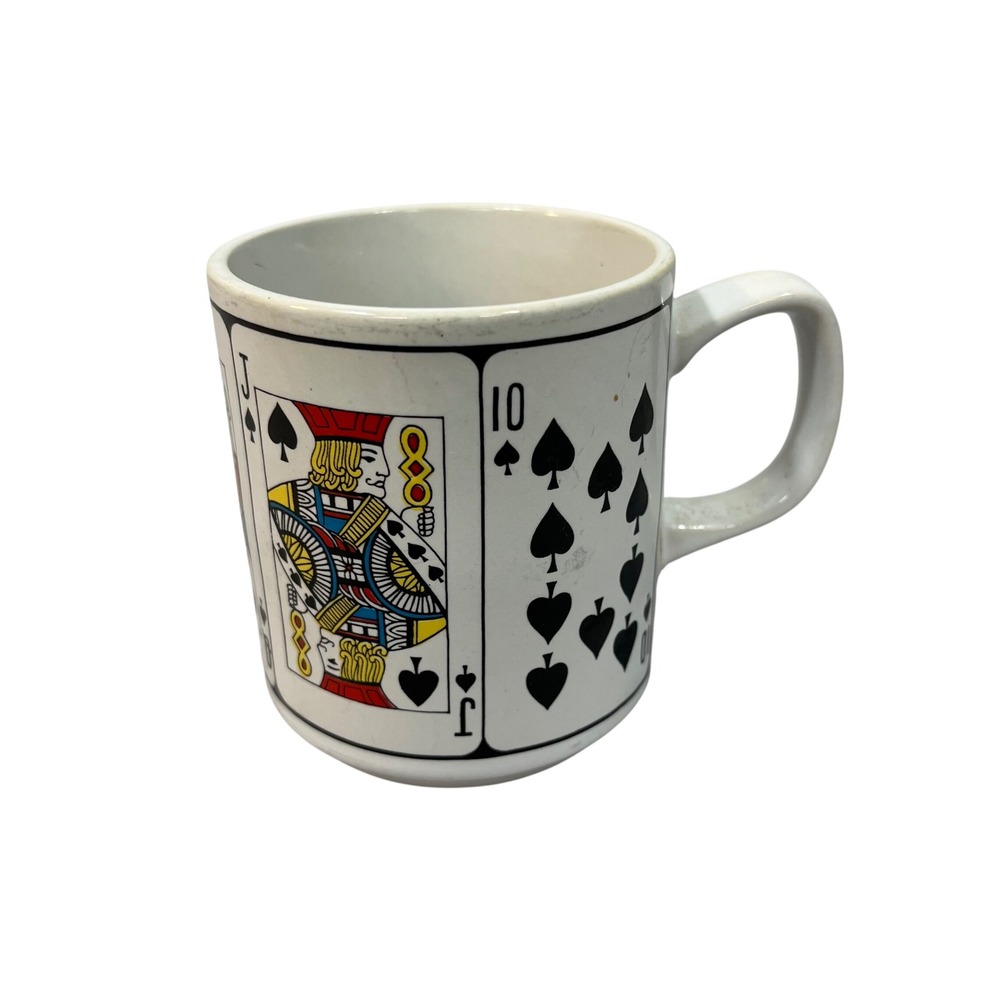 Vintage Playing Cards Coffee Mug Royal Flush Spades Poker Novelty Cup Japan